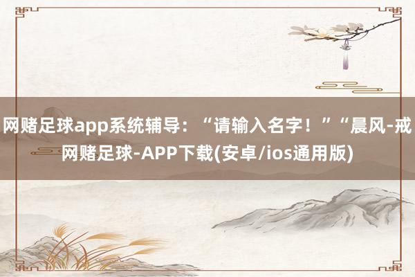 网赌足球app系统辅导：“请输入名字！”“晨风-戒网赌足球-APP下载(安卓/ios通用版)